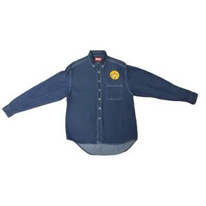 Vintage Long Sleeve Denim Jean Marine Corps Military Patch Shirt